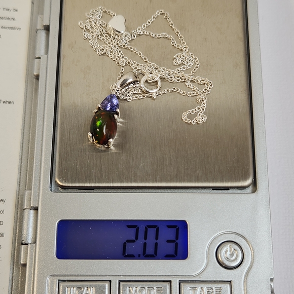 VID! 925 Natural Ethiopian Black Opal & Tanzanite Pendant Charm Necklace, Italy - Picture 13 of 14